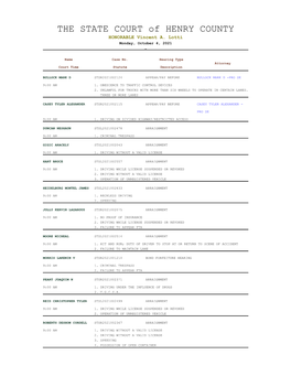 Henry County Calendar for Honorable Judge Vincent A. Lotti ID