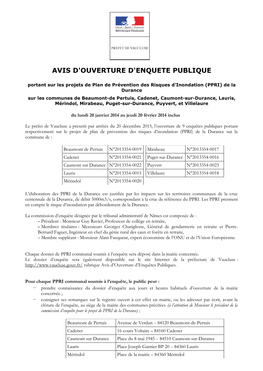 Projet De Plan De Prévention Des Risques D’Inondation (PPRI) De La Durance Sur La Commune De