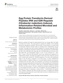 Egg Protein Transferrin-Derived Peptides IRW and IQW Regulate Citrobacter Rodentium-Induced, Inﬂammation-Related Microbial and Metabolomic Proﬁles