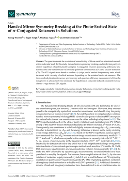 Handed Mirror Symmetry Breaking at the Photo-Excited State of Π-Conjugated Rotamers in Solutions