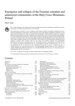 Emergence and Collapse of the Frasnian Conodont and Ammonoid Communities in the Holy Cross Mountains, Poland