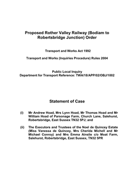 Proposed Rother Valley Railway (Bodiam to Robertsbridge Junction) Order