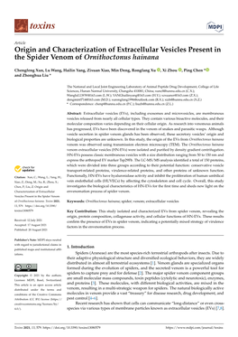 Origin and Characterization of Extracellular Vesicles Present in the Spider Venom of Ornithoctonus Hainana