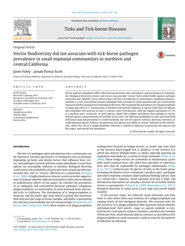 Vector Biodiversity Did Not Associate with Tick-Borne Pathogen