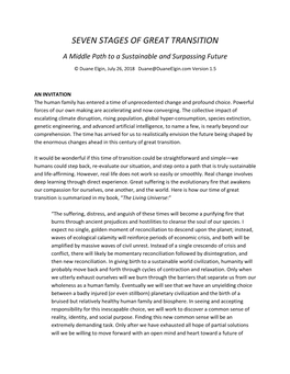 SEVEN STAGES of GREAT TRANSITION a Middle Path to a Sustainable and Surpassing Future