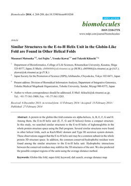 Similar Structures to the E-To-H Helix Unit in the Globin-Like Fold Are Found in Other Helical Folds