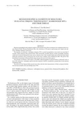 Bryogeographical Elements of Moss Flora in Glacial Cirques Nie¯Ne Kot£Y (Karkonosze Mts.) and Their Threat