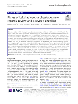 Fishes of Lakshadweep Archipelago: New Records, Review and a Revised Checklist Rajkumar Rajan1*, P