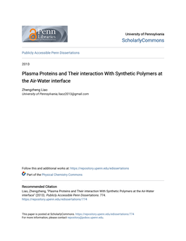 Plasma Proteins and Their Interaction with Synthetic Polymers at the Air-Water Interface
