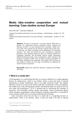 Media Labs–Creative Cooperation and Mutual Learning: Case Studies Across Europe