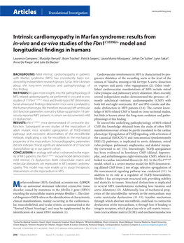 Intrinsic Cardiomyopathy in Marfan Syndrome: Results from In-Vivo and Ex-Vivo Studies of the Fbn1c1039g/+ Model and Longitudinal Findings in Humans