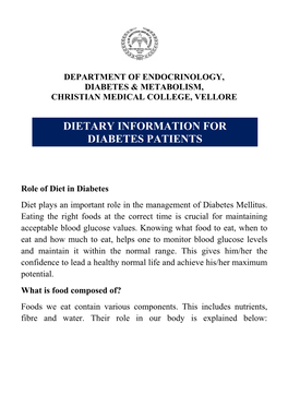 Dietary Information for Diabetes Patients