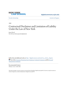 Contractual Disclaimer and Limitation of Liability Under the Law of New York James Brook New York Law School, James.Brook@Nyls.Edu