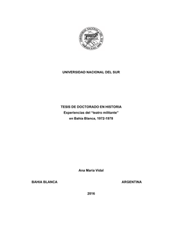 “Teatro Militante” En Bahía Blanca, 1972-1978