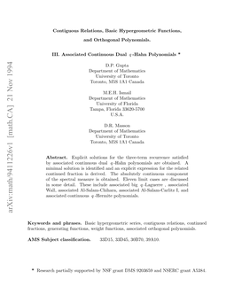 Arxiv:Math/9411226V1 [Math.CA] 21 Nov 1994 M Ujc Classiﬁcation