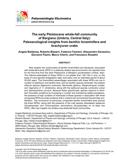 The Early Pleistocene Whale-Fall Community of Bargiano (Umbria, Central Italy): Paleoecological Insights from Benthic Foraminifera and Brachyuran Crabs