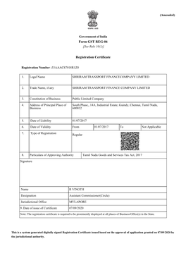 Form GST REG-06 Registration Certificate