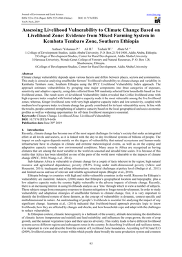 Assessing Livelihood Vulnerability to Climate Change Based on Livelihood Zone: Evidence from Mixed Farming System in Kembata Tembaro Zone, Southern Ethiopia
