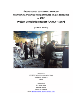 SSRP Project Completion Report (CARTA – SSRP)