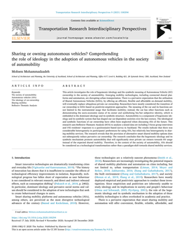 Sharing Or Owning Autonomous Vehicles? Comprehending the Role of Ideology in the Adoption of Autonomous Vehicles in the Society of Automobility