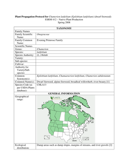 Plant Propagation Protocol for Chamerion Latifolium (Epilobium