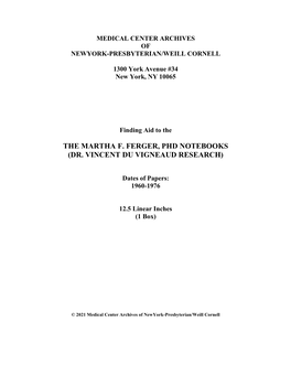 The Martha F. Ferger, Phd Notebooks (Dr