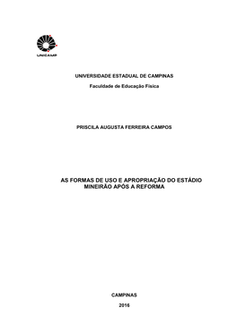 As Formas De Uso E Apropriação Do Estádio Mineirão Após a Reforma