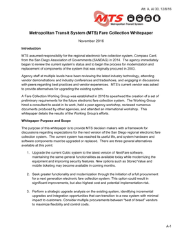 Metropolitan Transit System (MTS) Fare Collection Whitepaper