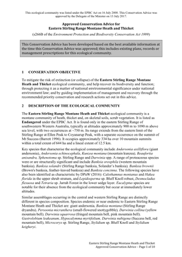 Approved Conservation Advice for Eastern Stirling Range Montane Heath and Thicket (S266b of the Environment Protection and Biodiversity Conservation Act 1999)