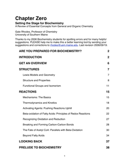 Biochemistry, Chapter Zero