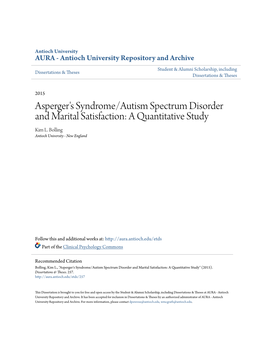 Asperger's Syndrome/Autism Spectrum Disorder and Marital Satisfaction: a Quantitative Study Kim L