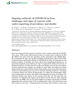 Ongoing Outbreak of COVID-19 in Iran: Challenges and Signs of Concern with Under-Reporting of Prevalence and Deaths