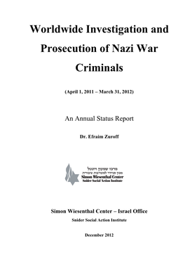 Worldwide Investigation and Prosecution of Nazi War Criminals