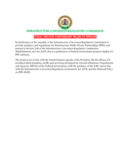 Infrastructure Concession Regulatory Commission Public Private Partnership Projects Pipeline