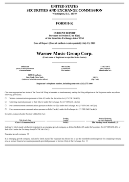 Warner Music Group Corp. (Exact Name of Registrant As Specified in Its Charter)