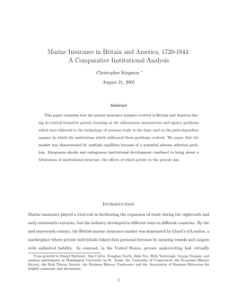 Marine Insurance in Britain and America, 1720-1844: a Comparative Institutional Analysis