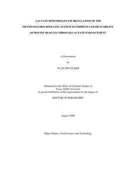 Lactate Dehydrogenase Regulation of the Metmyoglobin Reducing System to Improve Color Stability of Bovine Muscles Through Lactat