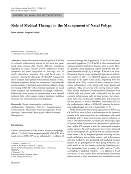 Role of Medical Therapy in the Management of Nasal Polyps