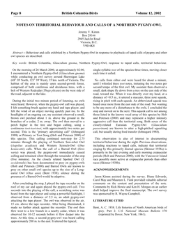 Notes on Territorial Behaviour and Calls of a Northern Pygmy-Owl