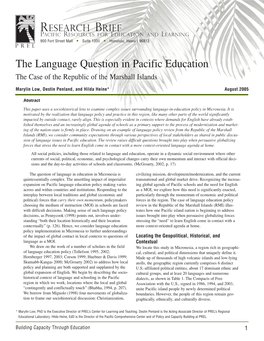 The Language Question in Pacific Education the Case of the Republic of the Marshall Islands