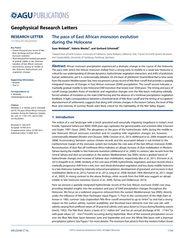 The Pace of East African Monsoon Evolution During the Holocene, Geophys