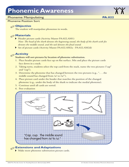 Phoneme Position Sort Objective the Student Will Manipulate Phonemes in Words