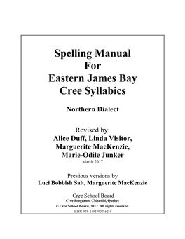 Spelling Manual for Eastern James Bay Cree Syllabics