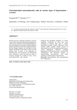 Gastrointestinal Neuroendocrine Cells in Various Types of Hypertension – a Review