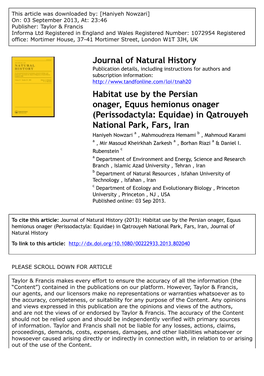 Habitat Use by the Persian Onager, Equus