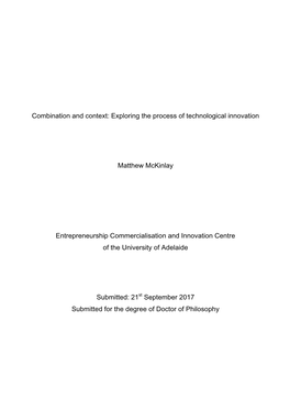 Exploring the Process of Technological Innovation Matthew Mckinlay
