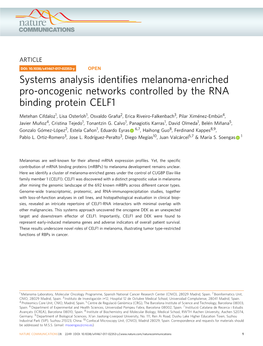 Systems Analysis Identifies Melanoma-Enriched Pro-Oncogenic Networks