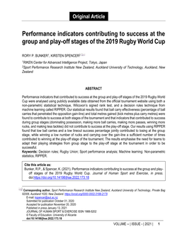 Performance Indicators Contributing to Success at the Group and Play-Off Stages of the 2019 Rugby World Cup
