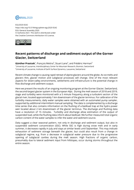 Recent Patterns of Discharge and Sediment Output of the Gorner Glacier, Switzerland