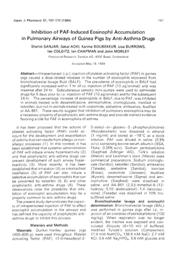 Inhibition of PAF-Induced Eosinophil Accumulation in Pulmonary Airways of Guinea Pigs by Anti-Asthma Drugs Shahin SANJAR, Sakai